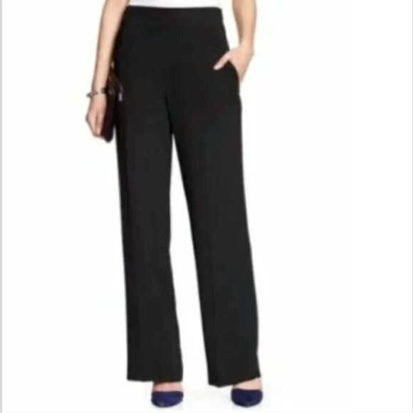 Banana Republic Crepe Tailored Black High-Rise Wide-Leg Dress Pants 2 #141Y - Picture 1 of 11